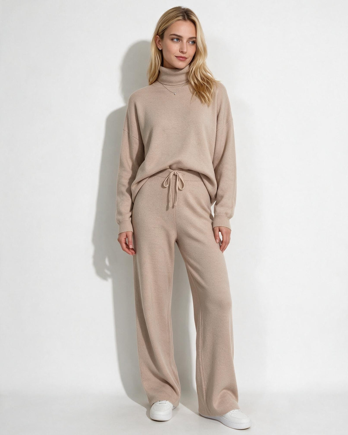 ROISIN | TURTLENECK WIDE LEG LOUNGEWEAR SET - Champagne