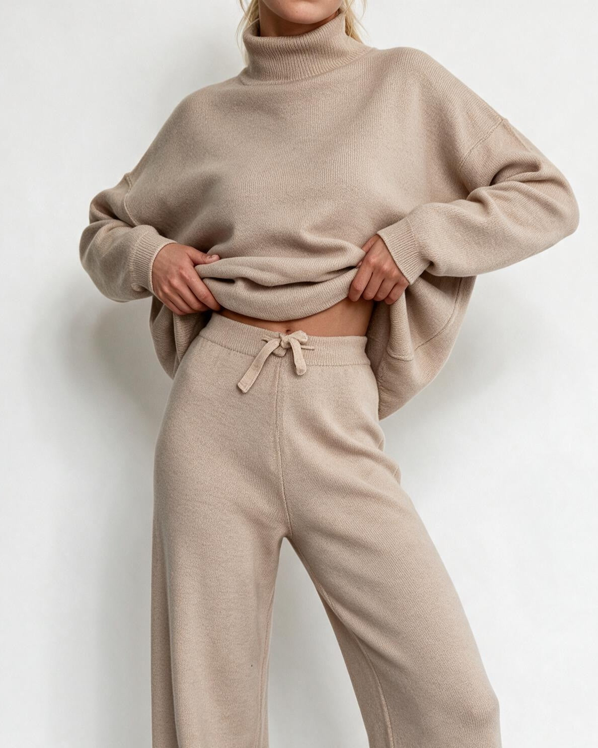 ROISIN | TURTLENECK WIDE LEG LOUNGEWEAR SET - Champagne