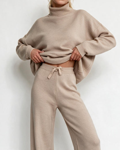 ROISIN | TURTLENECK WIDE LEG LOUNGEWEAR SET - Champagne