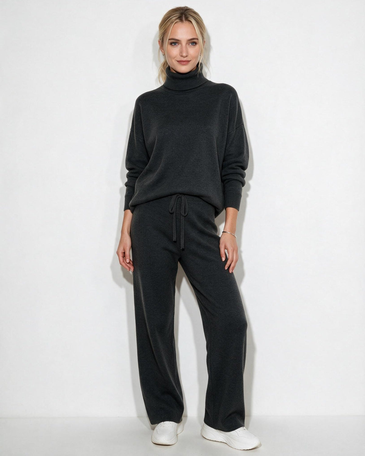 ROISIN | TURTLENECK WIDE LEG LOUNGEWEAR SET - Charcoal Gray