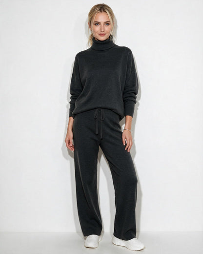 ROISIN | TURTLENECK WIDE LEG LOUNGEWEAR SET - Charcoal Gray