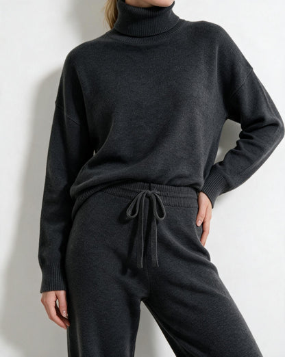 ROISIN | TURTLENECK WIDE LEG LOUNGEWEAR SET - Charcoal Gray
