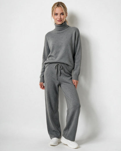 ROISIN | TURTLENECK WIDE LEG LOUNGEWEAR SET - Light Gray