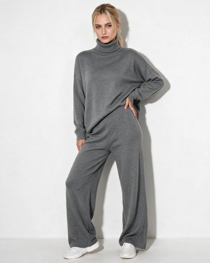 ROISIN | TURTLENECK WIDE LEG LOUNGEWEAR SET - Light Gray