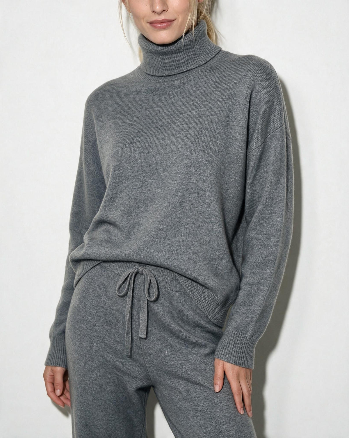 ROISIN | TURTLENECK WIDE LEG LOUNGEWEAR SET - Light Gray
