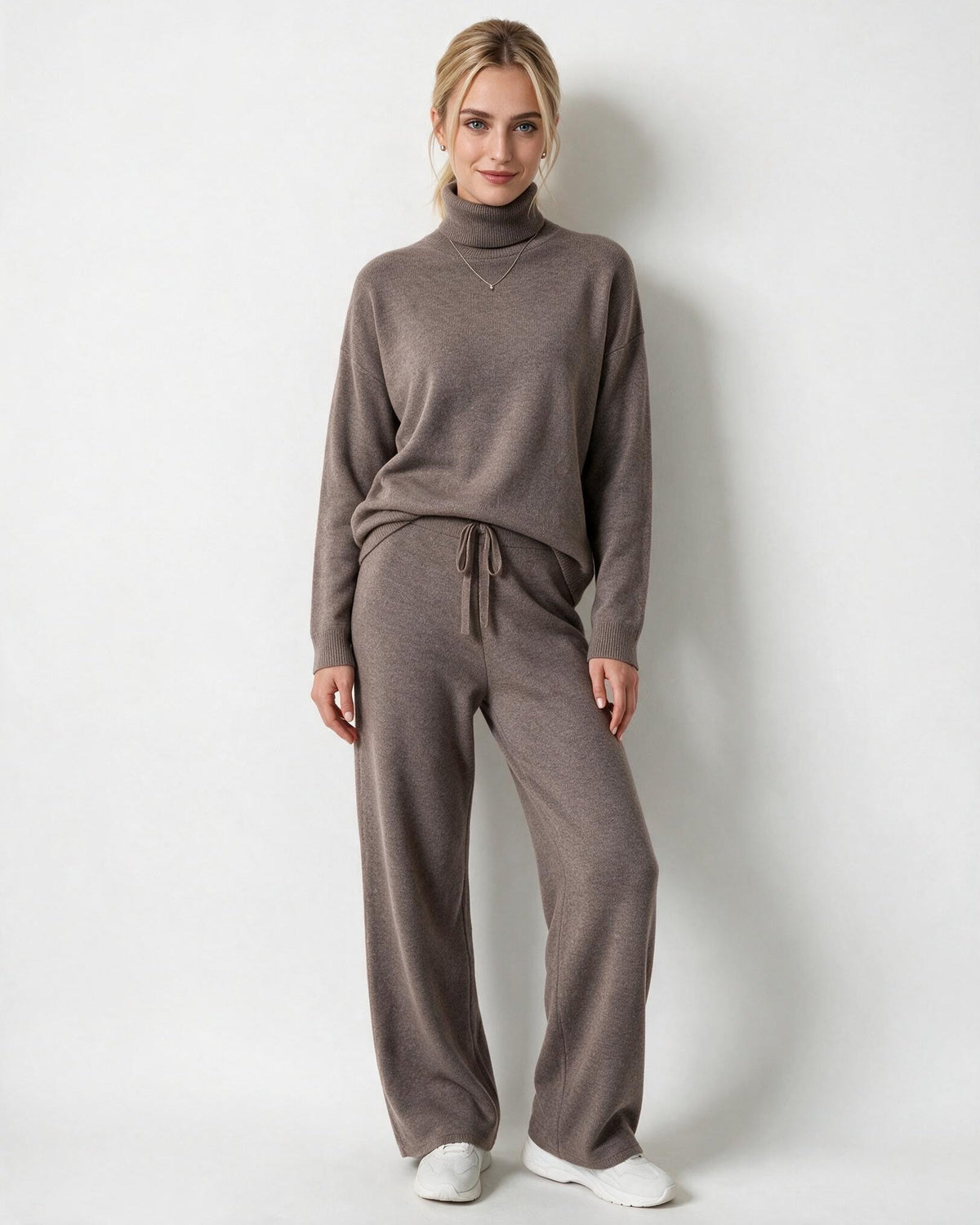 ROISIN | TURTLENECK WIDE LEG LOUNGEWEAR SET - Mocha Brown