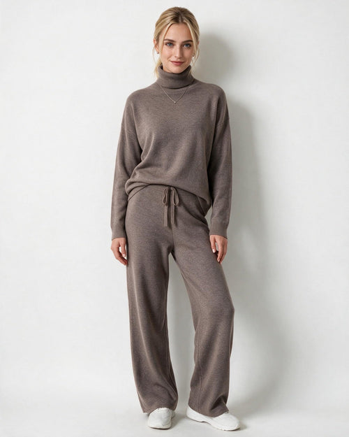 ROISIN | TURTLENECK WIDE LEG LOUNGEWEAR SET - Mocha Brown