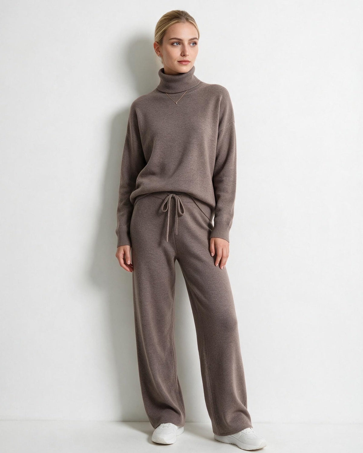 ROISIN | TURTLENECK WIDE LEG LOUNGEWEAR SET - Mocha Brown