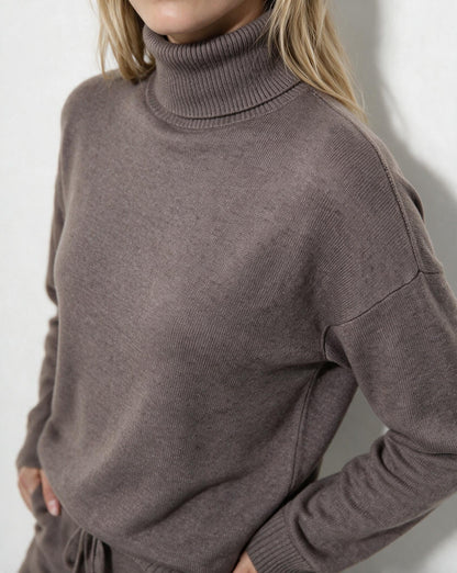 ROISIN | TURTLENECK WIDE LEG LOUNGEWEAR SET - Mocha Brown