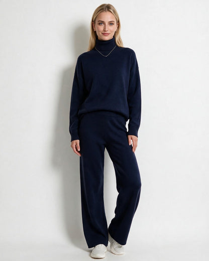 ROISIN | TURTLENECK WIDE LEG LOUNGEWEAR SET - Navy