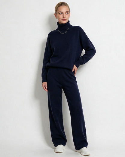 ROISIN | TURTLENECK WIDE LEG LOUNGEWEAR SET - Navy