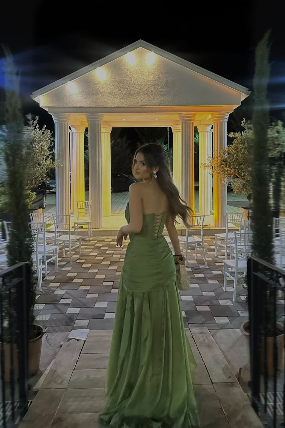 ROSAMUND | RUCHED CHIFFON GOWN - Moss Green