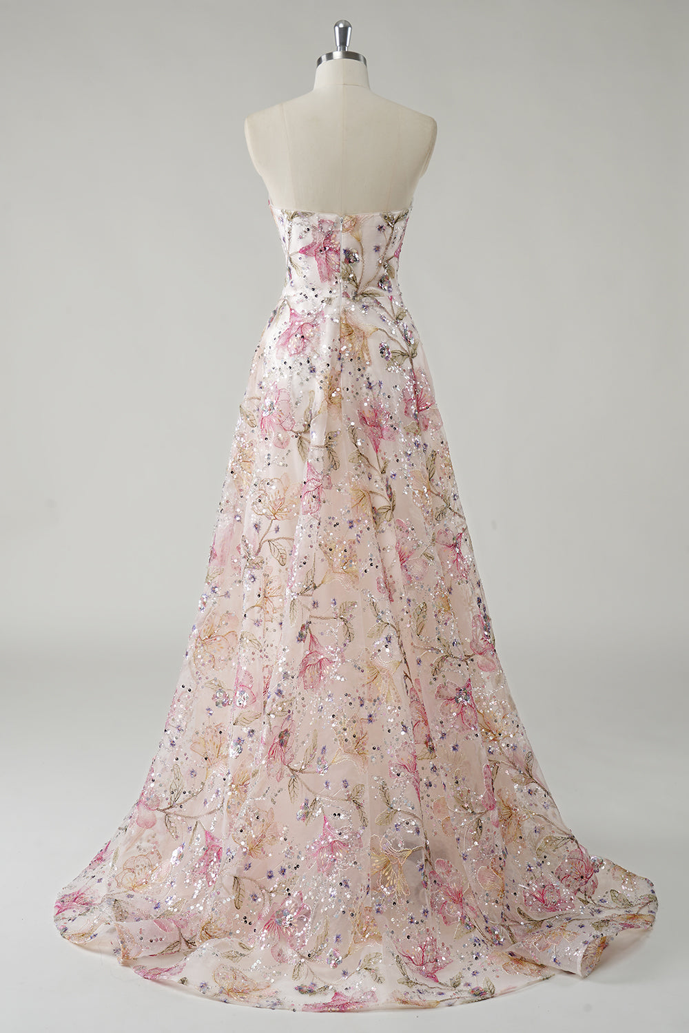ROSANNA | STRAPLESS SEQUIN FLORAL GOWN - Ivory Floral
