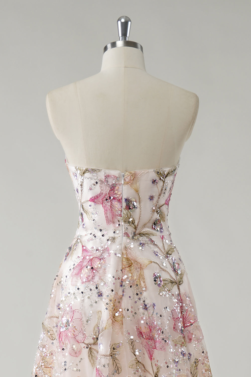 ROSANNA | STRAPLESS SEQUIN FLORAL GOWN - Ivory Floral