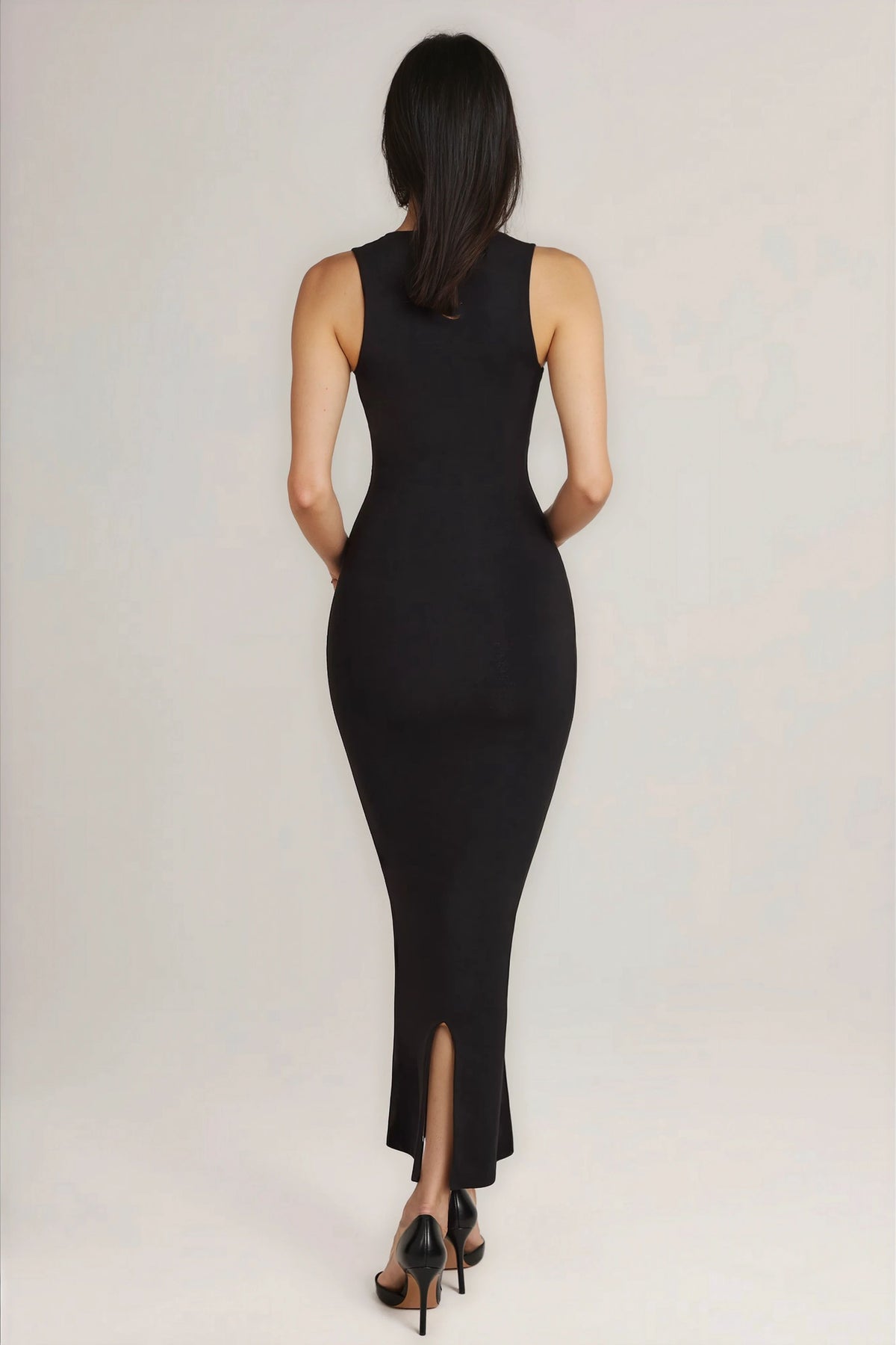 ROSARIA | SQUARE NECK MIDI DRESS - Black
