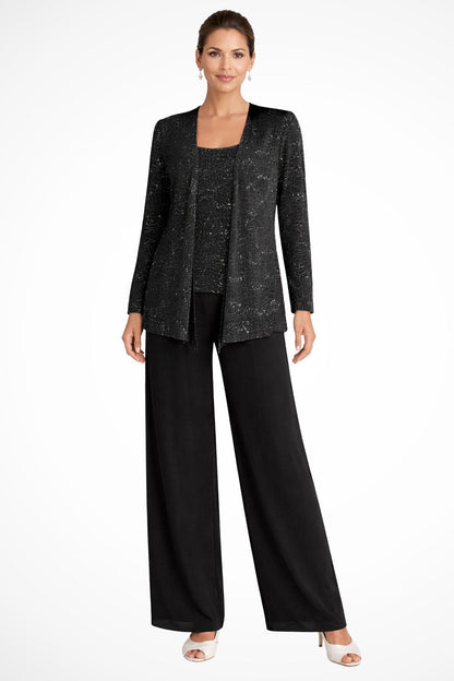 ROXANE | SEQUIN THREE PIECE PANT SET - Black