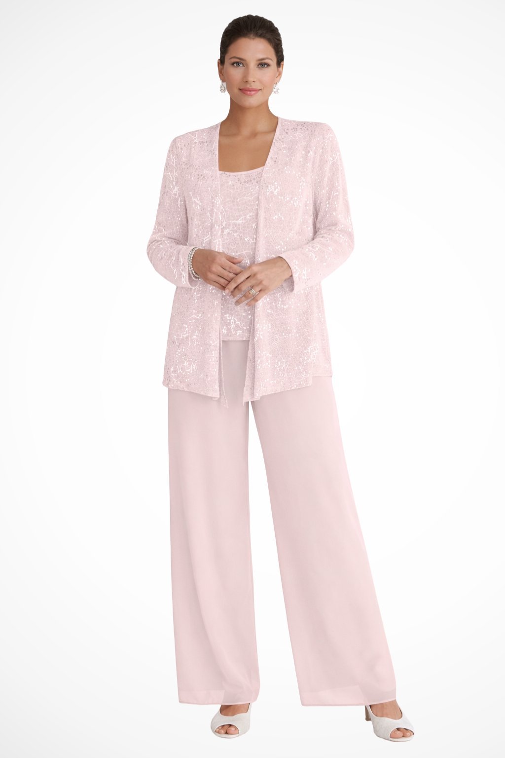 ROXANE | SEQUIN THREE PIECE PANT SET - Blush Pink
