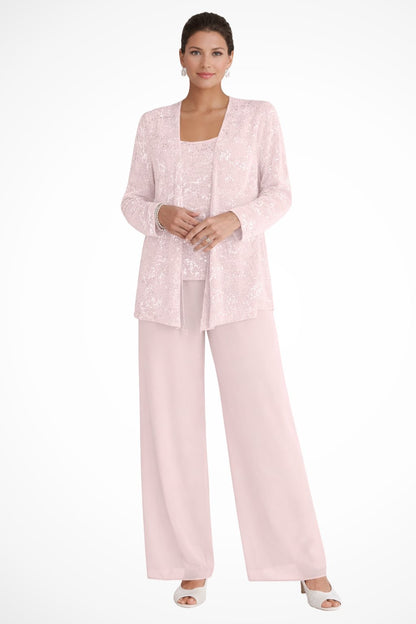 ROXANE | SEQUIN THREE PIECE PANT SET - Blush Pink