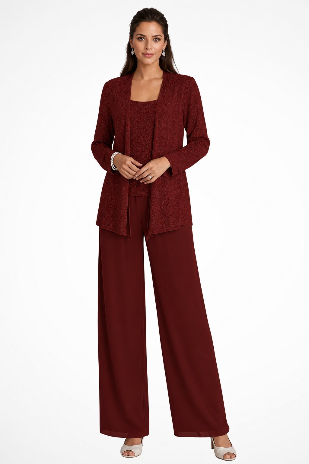 ROXANE | SEQUIN THREE PIECE PANT SET - Burgundy