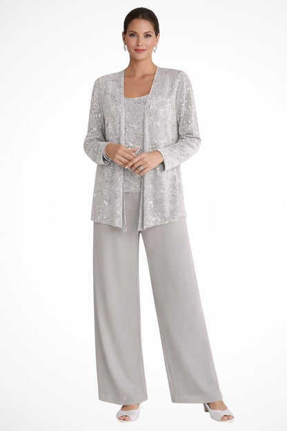 ROXANE | SEQUIN THREE PIECE PANT SET - Silver