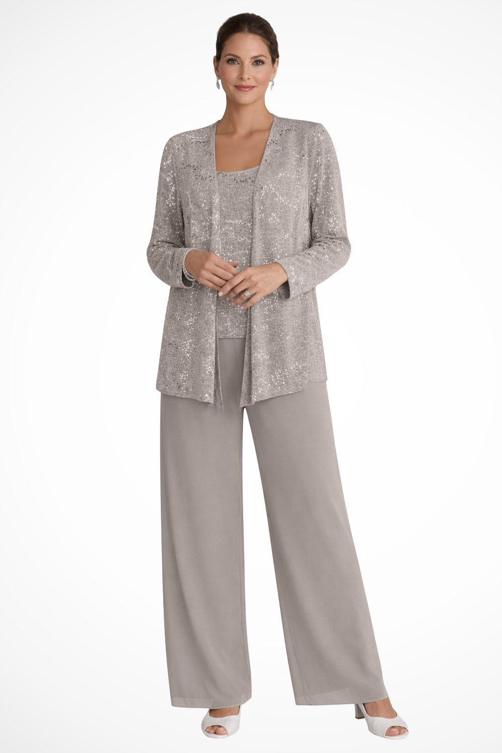 ROXANE | SEQUIN THREE PIECE PANT SET - Taupe