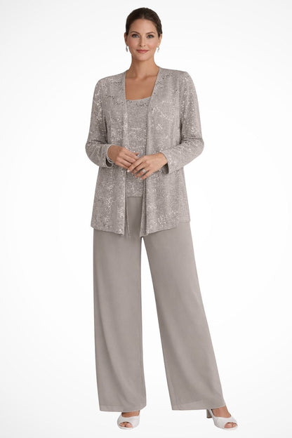 ROXANE | SEQUIN THREE PIECE PANT SET - Taupe