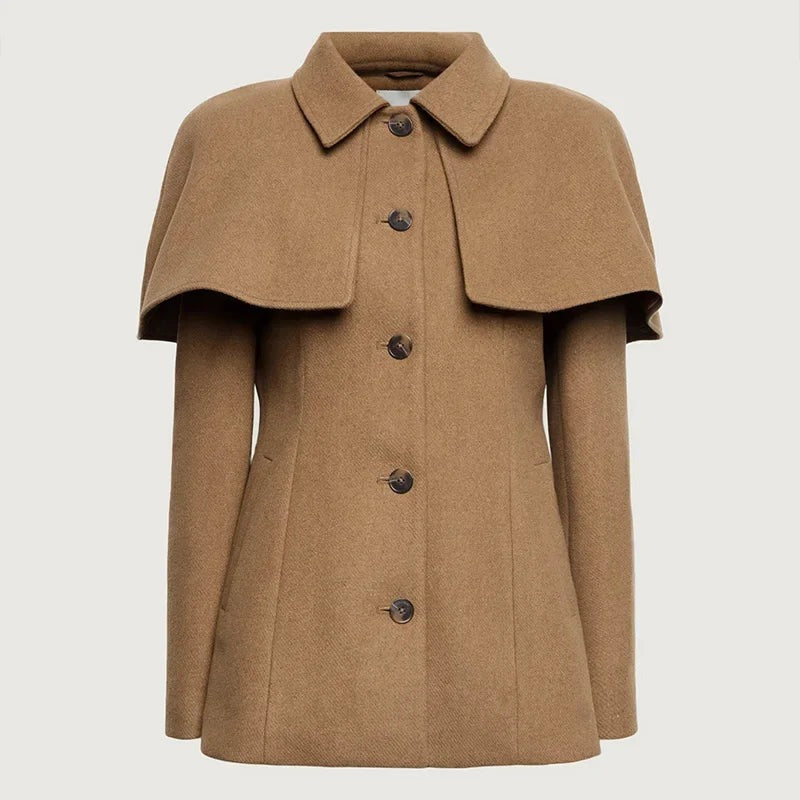 ROXELLE | CAPE OVERLAY FITTED COAT - Camel