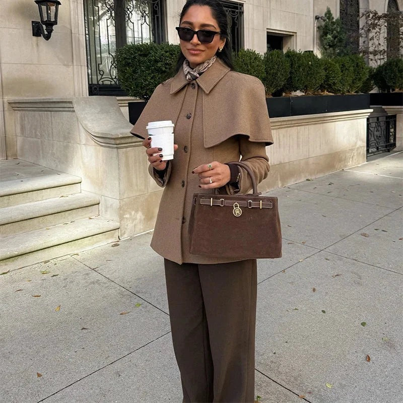 ROXELLE | CAPE OVERLAY FITTED COAT - Camel