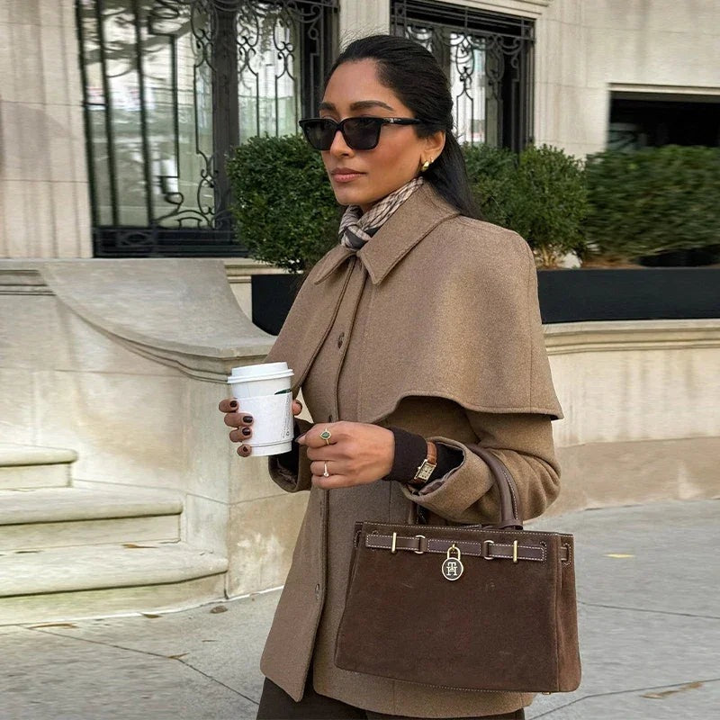 ROXELLE | CAPE OVERLAY FITTED COAT - Camel