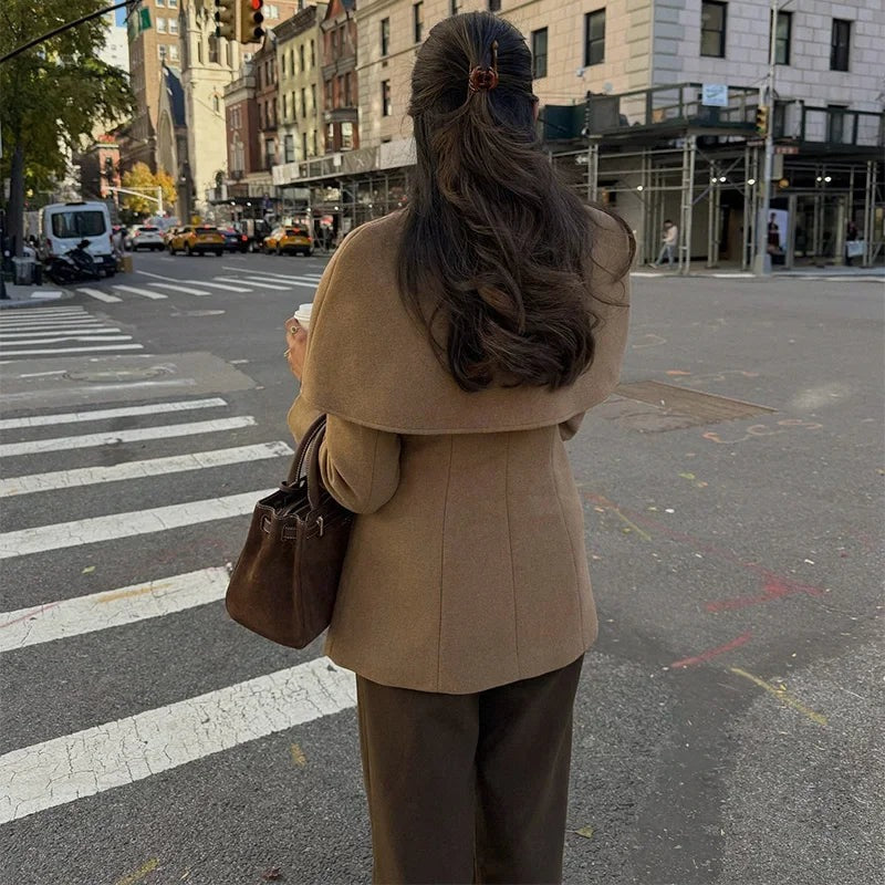ROXELLE | CAPE OVERLAY FITTED COAT - Camel