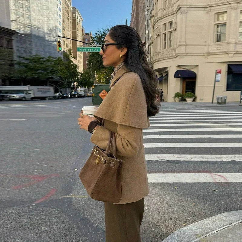 ROXELLE | CAPE OVERLAY FITTED COAT - Camel