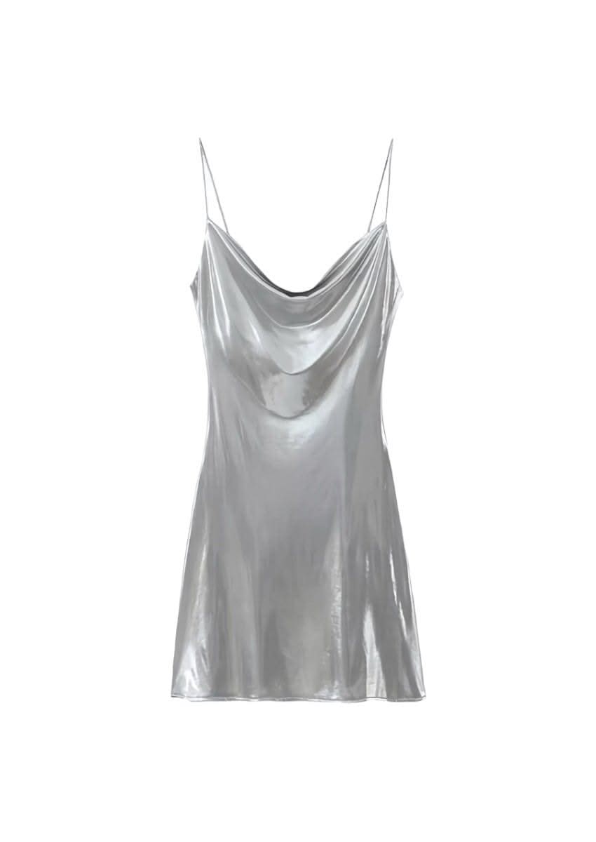 RUBIE | COWL NECK SATIN MINI DRESS - Silver