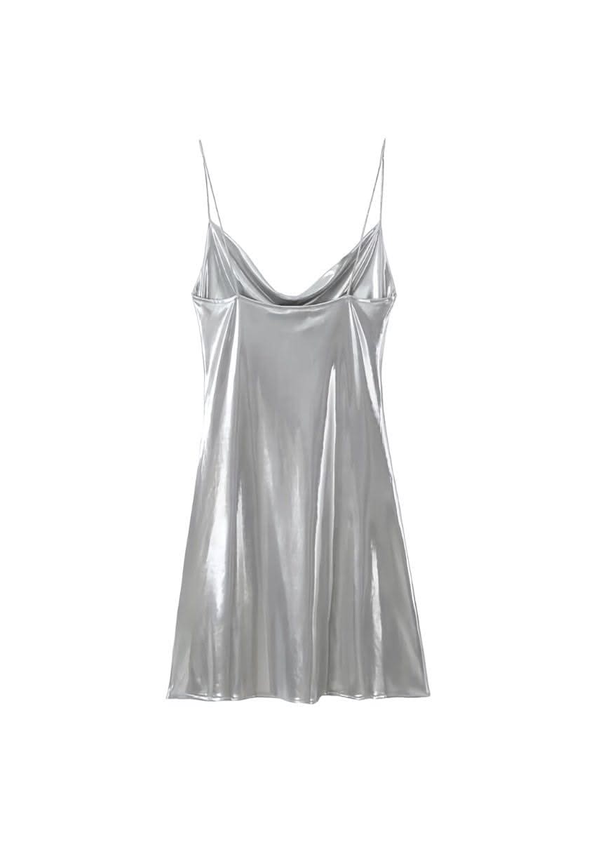 RUBIE | COWL NECK SATIN MINI DRESS - Silver