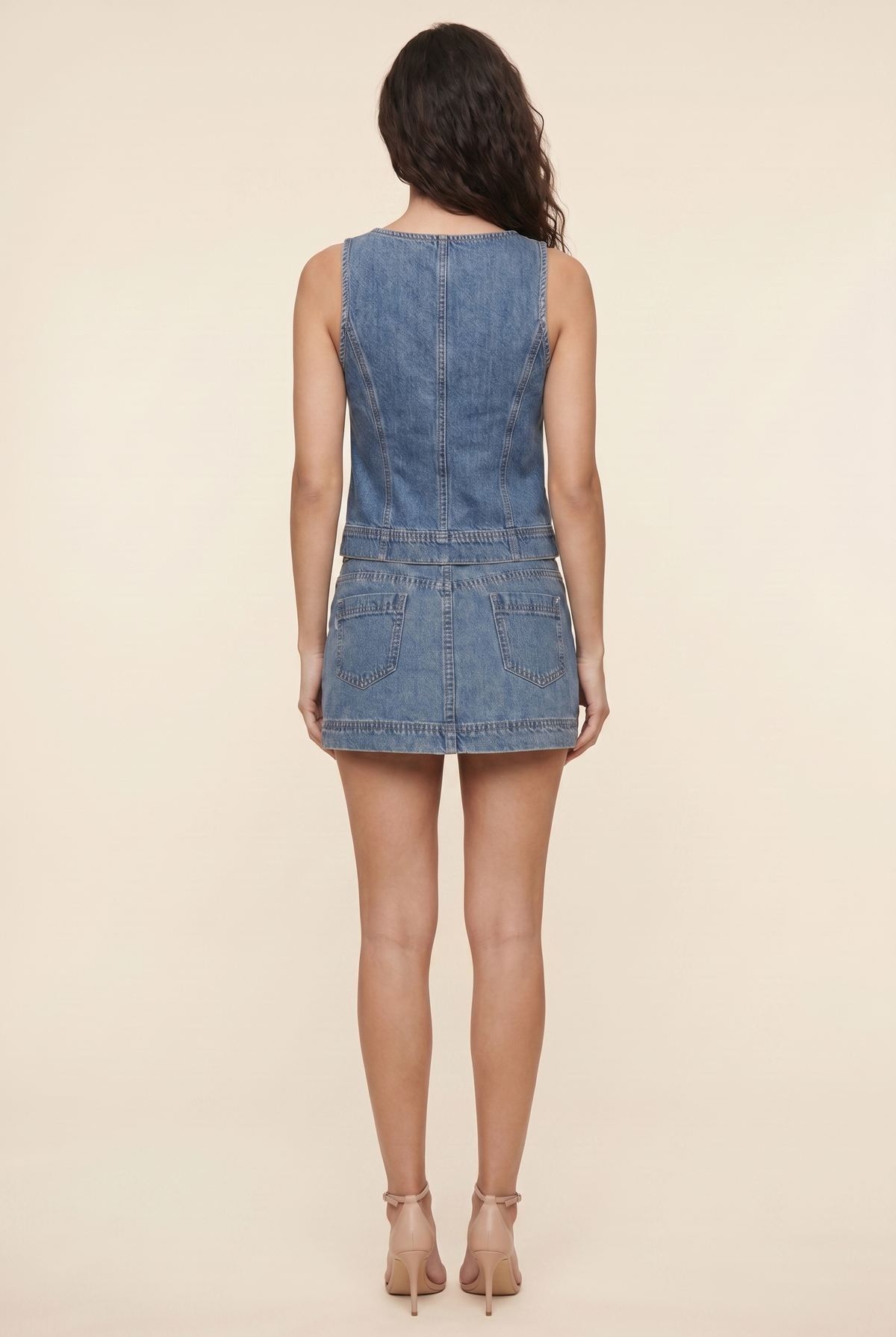 RUXANDRA | LACE-UP DENIM SET - Medium Blue Denim
