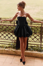 RYLA | STRAPLESS BOW BACK BUBBLE MINI DRESS - Black