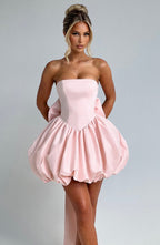 RYLA | STRAPLESS BOW BACK BUBBLE MINI DRESS - Blush Pink