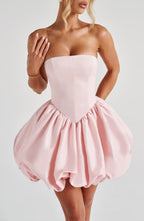 RYLA | STRAPLESS BOW BACK BUBBLE MINI DRESS - Blush Pink