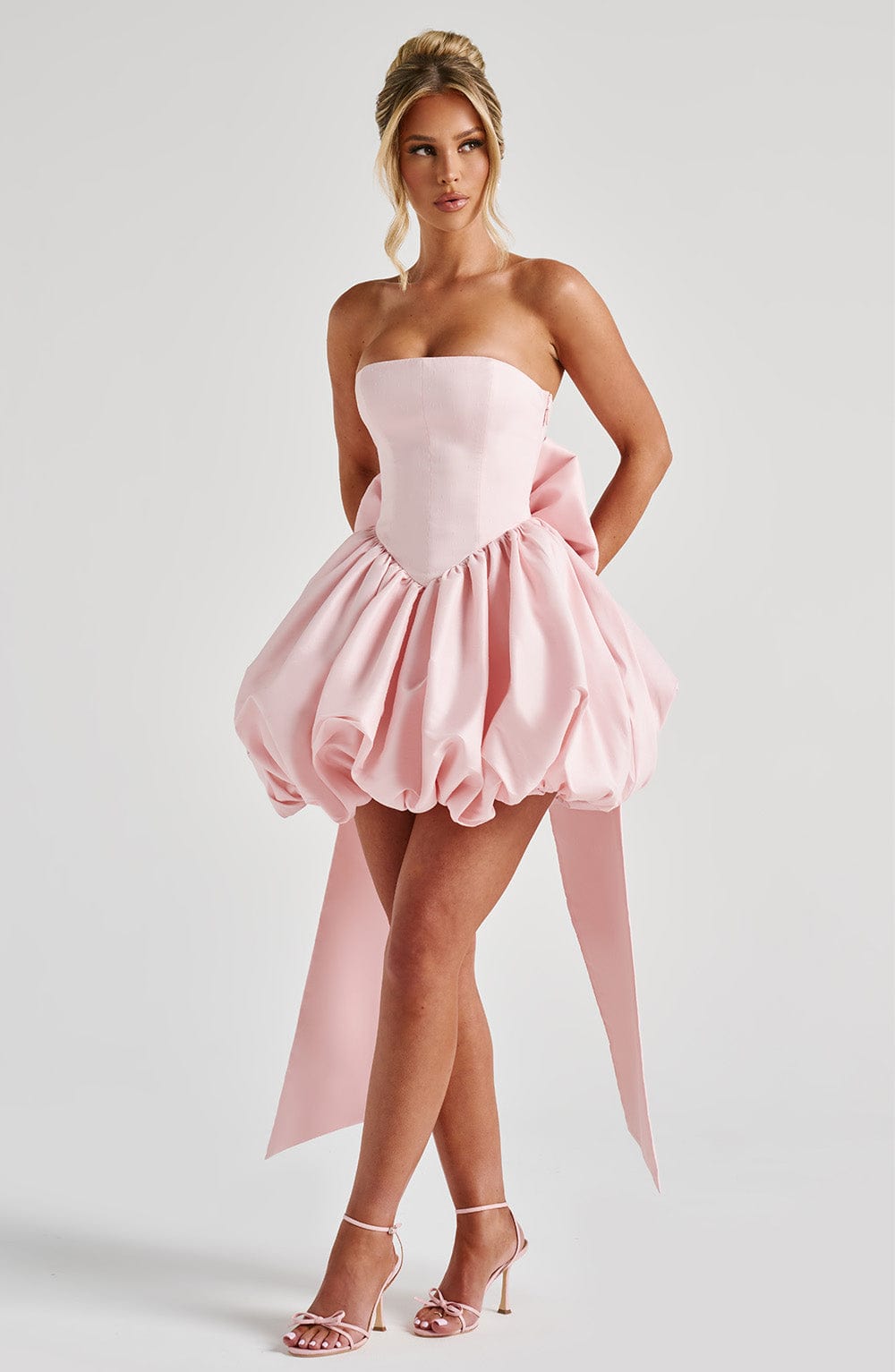 RYLA | STRAPLESS BOW BACK BUBBLE MINI DRESS - Blush Pink