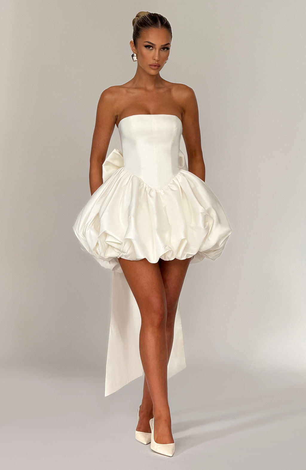RYLA | STRAPLESS BOW BACK BUBBLE MINI DRESS - Ivory