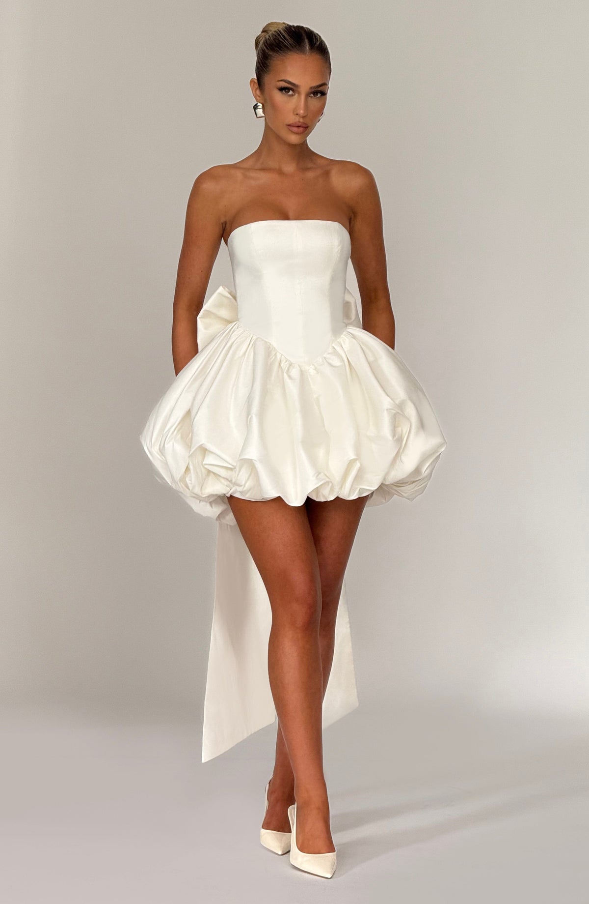 RYLA | STRAPLESS BOW BACK BUBBLE MINI DRESS - Ivory
