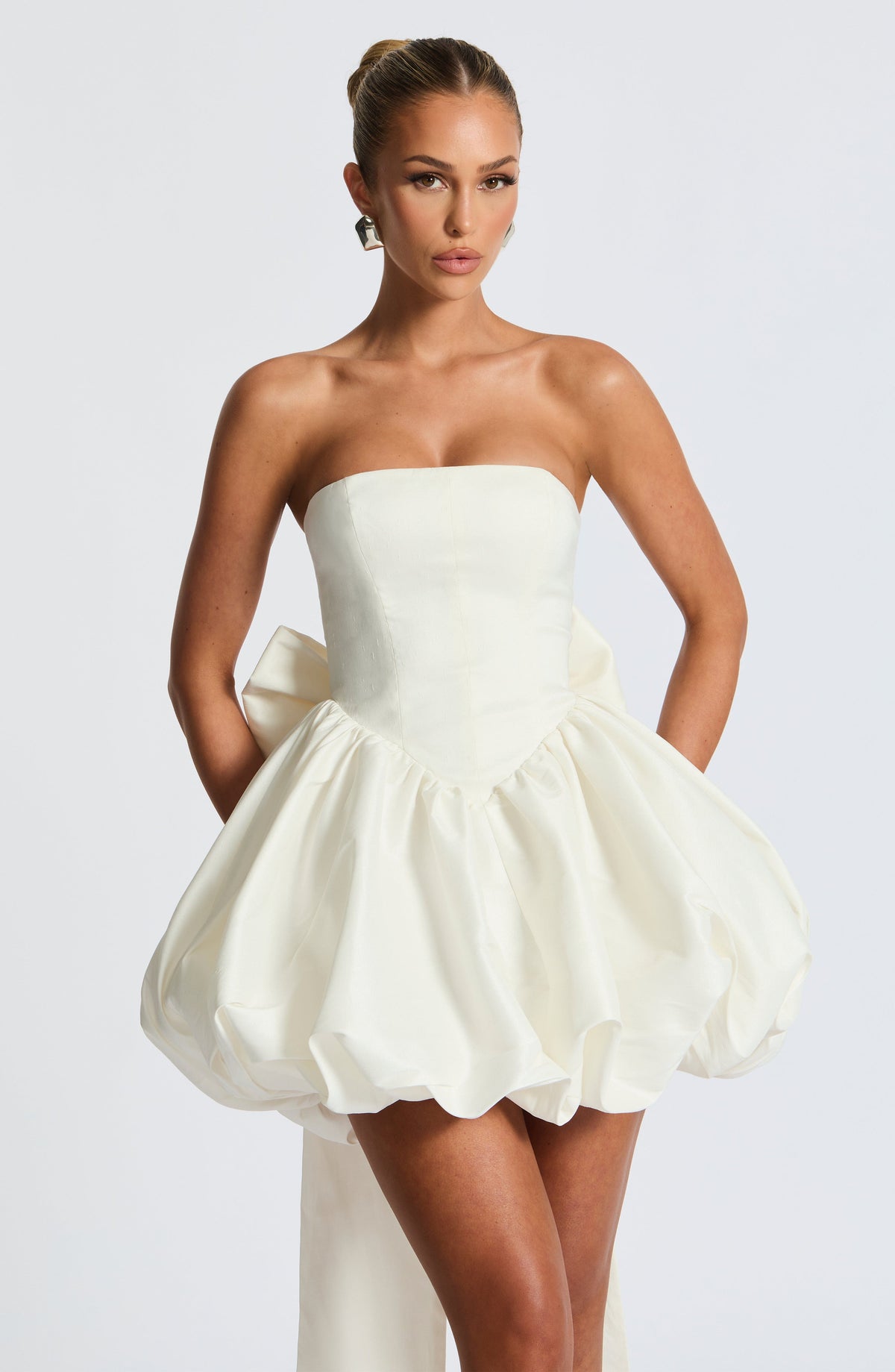 RYLA | STRAPLESS BOW BACK BUBBLE MINI DRESS - Ivory