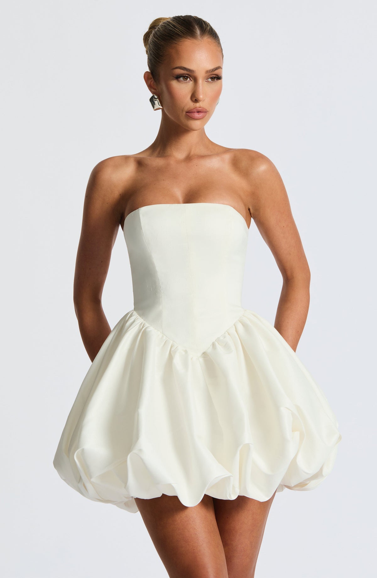 RYLA | STRAPLESS BOW BACK BUBBLE MINI DRESS - Ivory