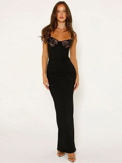 Black bodycon maxi dress featuring fitted silhouette and ankle-length hem