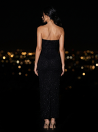 SABELA | BEADED STRAPLESS COWL MAXI DRESS - Black