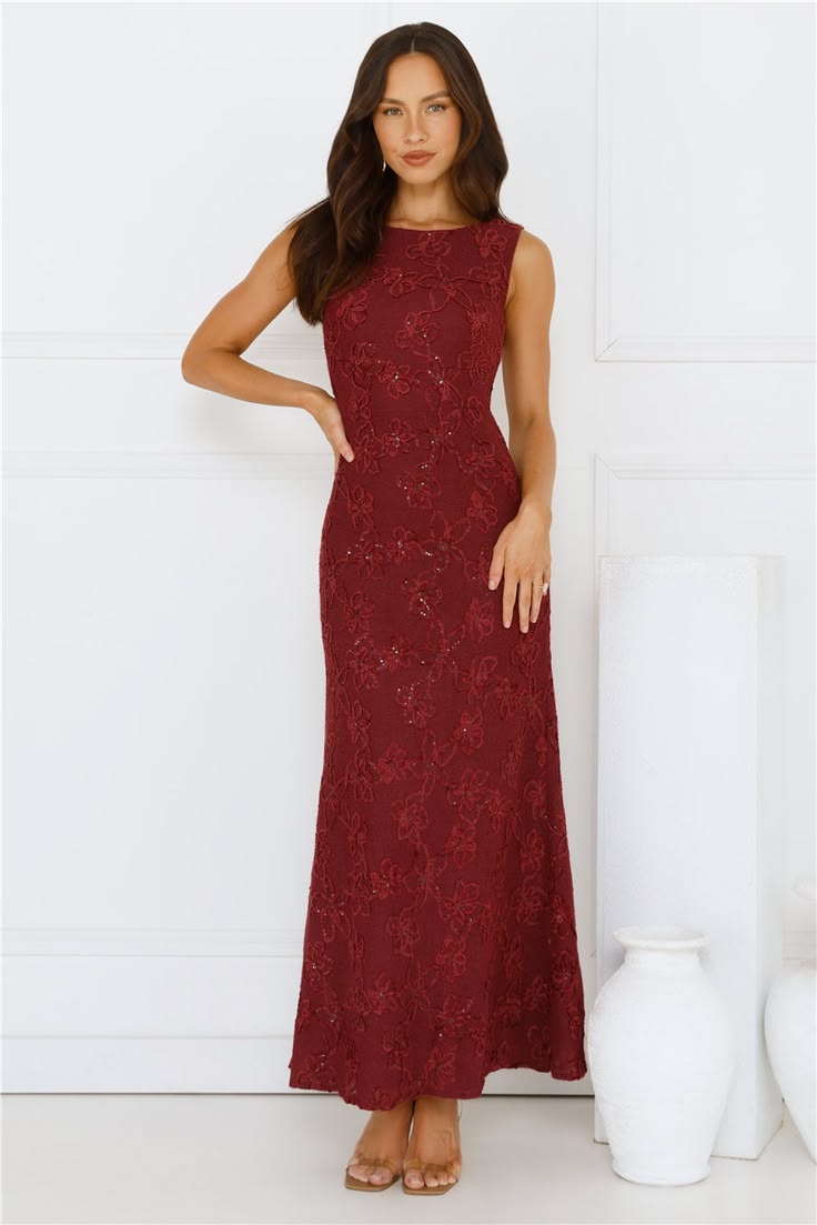 SABINA | HIGH NECK MAXI DRESS - Wine