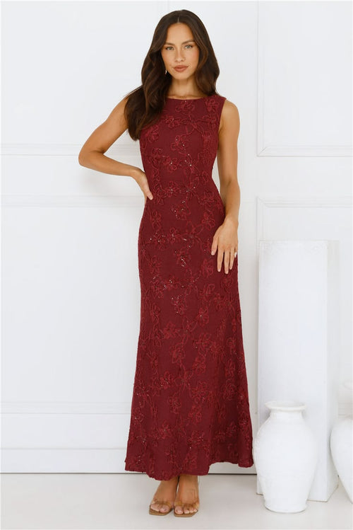 SABINA | HIGH NECK MAXI DRESS - Wine
