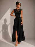 SABRINE | LACE BODICE HIGH LOW MAXI DRESS - Black