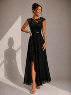 SABRINE | LACE BODICE HIGH LOW MAXI DRESS - Black