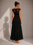SABRINE | LACE BODICE HIGH LOW MAXI DRESS - Black