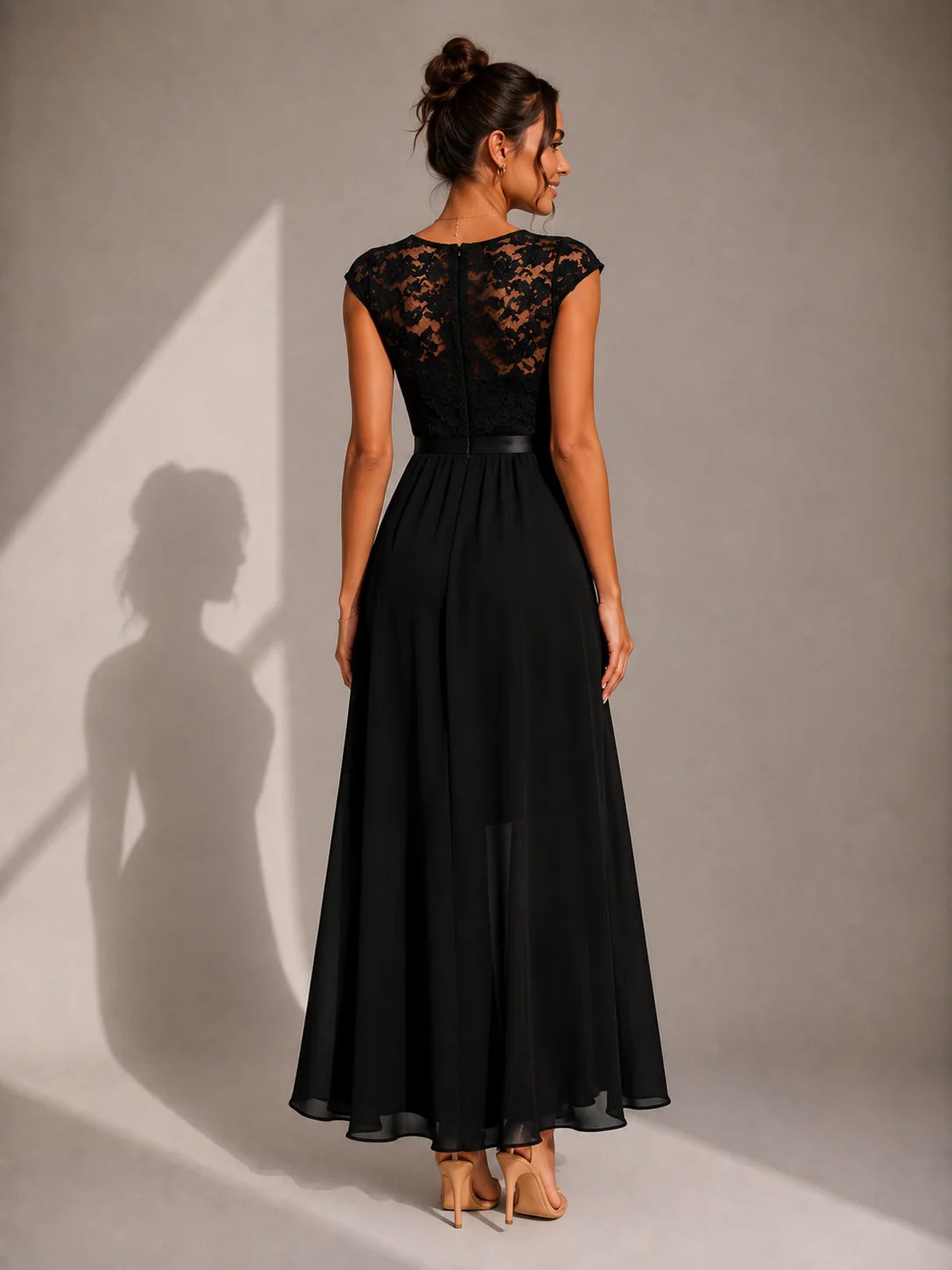 SABRINE | LACE BODICE HIGH LOW MAXI DRESS - Black